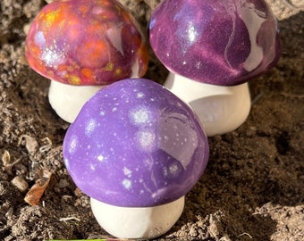 Fairy mushrooms -Fabulous Fungi,Three hand crafted ceramic toadstools - T563