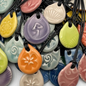 Beautiful pendant necklace. Handmade teardrop shaped ceramic pendant by Fabulousfungi