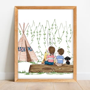 Kids Camping - Kids Outside - Boy Camping - Girl Camping - Nature Print for Kids - Playroom Art Print - Kids in Nature - Children in Nature