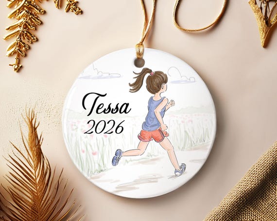 Girl Running Ornament - Custom Ceramic Cross Country Gift - Triathlete Christmas