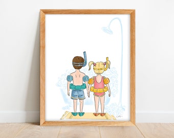 Brother and Sister Bathroom Art - Big Brother Little Sister Bathtub Set - Shared Kids Bathroom Decor - Custom Bathroom Art