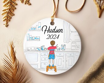 Boy Baking Ceramic Ornament - Retro Kitchen Christmas Gift
