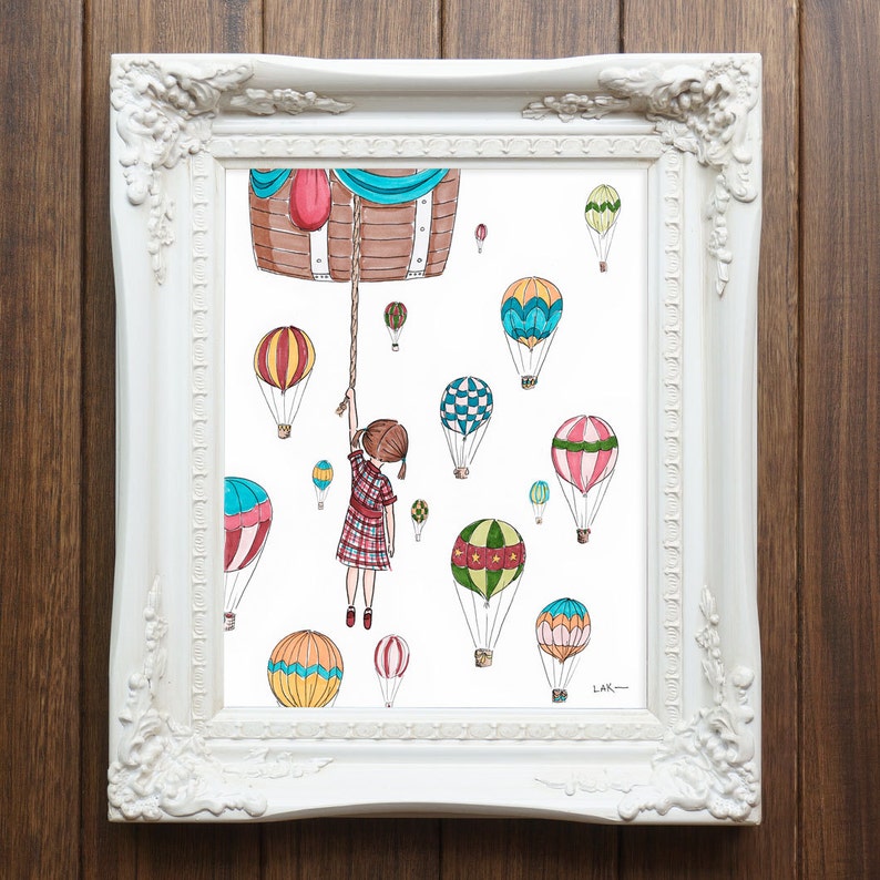Hot Air Balloon Wall Art Print for Girl's Room Custom Art Etsy