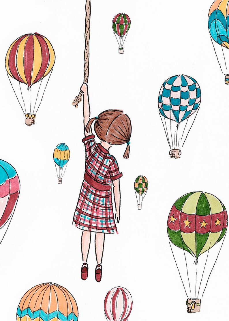 Hot Air Balloon Wall Art Print for Girl's Room Custom Art Etsy