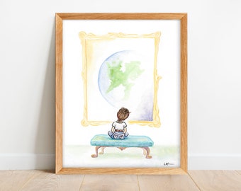 Art for Girls Room 8x10 World Traveler Artist Hippie Art Boho Print Wonderer Cute Girl Teen Girls Travel Art Travel Drawing Graduation Gift
