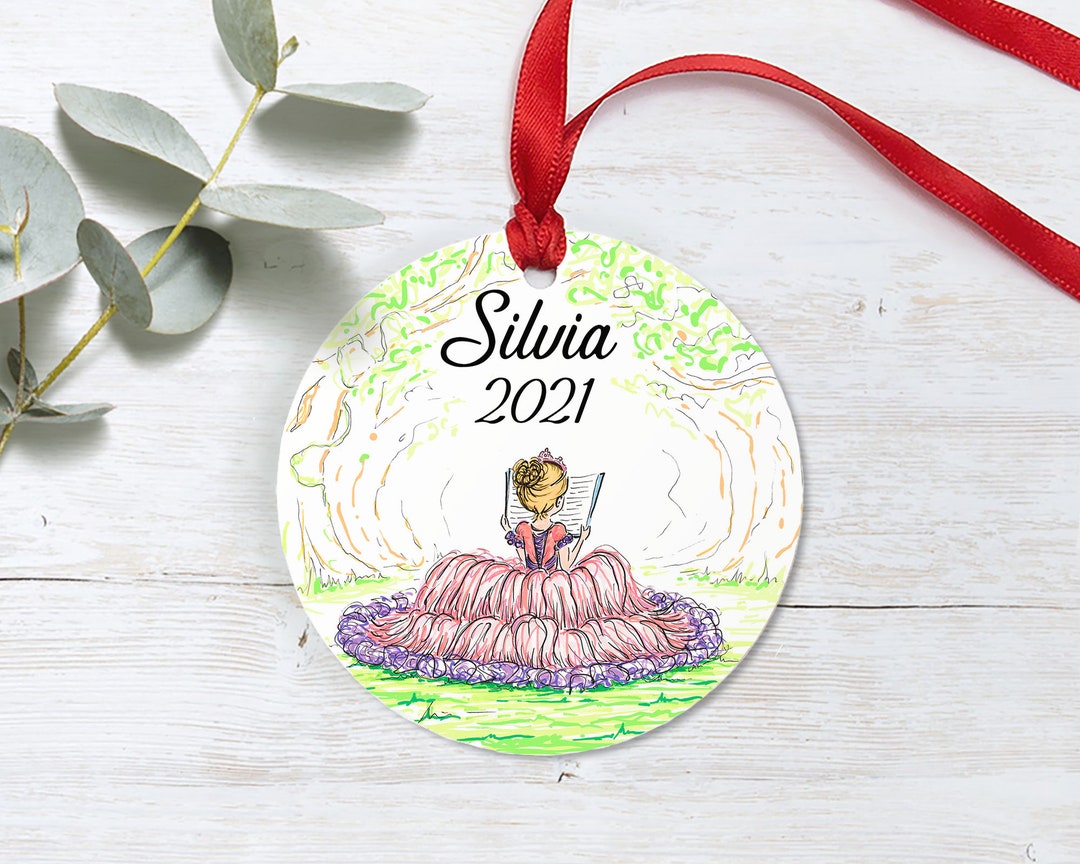 Princess Reading Ornament Custom Ceramic Ornament Girl Reading Outside