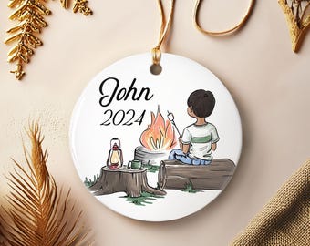 Boys Camping Ornament - Campfire Ornament For Boy - Boy Scout Ornament - Camping Trip Ornament - Boys Outdoors Ornament -