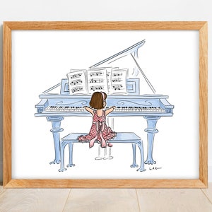 Girl Playing Piano - Music Art - Kids Music Room Decor - Art for Girls - Grand Piano - Little Pianist - Classroom Poster