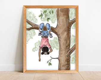 Black Girl in Tree Print - Art For Black Girls Room - Girls of Color Outside - African American Girl in Nature - Black Teen Climbing Tree