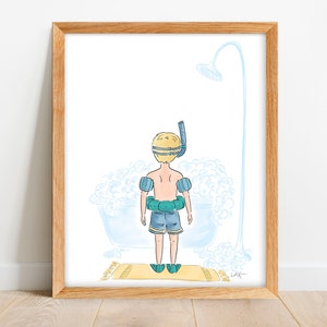 Boy In Bathtub - Boys Bathroom Art Print - Art for Kids Bathroom - Art for Boys Bathroom - Boy in Bath - Bathroom Decor - Clawfoot Tub