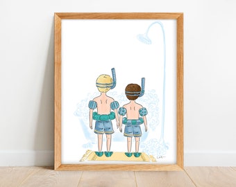 Brothers Bathroom Art - Boys Bathroom Art Print - Art for Kids Bathroom - Art for Boys Bathroom - Boy in Bath