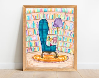 Reading Nook Artwork - Book Nook Print - Reading Corner Art - Classroom Poster - Art for Girls - Wall Art for Girls Craft Room Decor