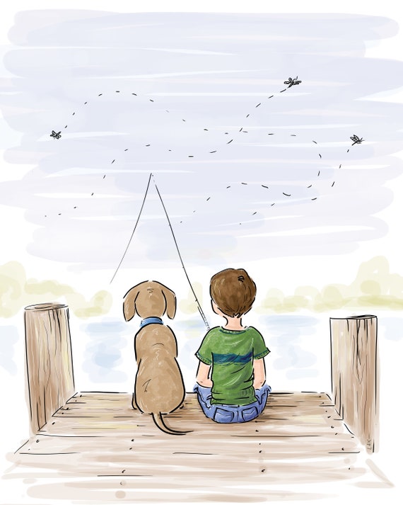 Boy Fishing With Dog Boy and Dog Artwork Boy With Dog - Etsy Boy Fishing With Dog Boy and Dog Artwork Boy With Dog - Etsy