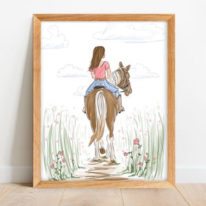 Girl Riding a Horse - Horseback Riding Art - Equestrian Art - Cowgirl Print - Country Girl - Horse Lover Gift