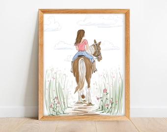 Girl Riding a Horse - Horseback Riding Art - Equestrian Art - Cowgirl Print - Country Girl - Horse Lover Gift
