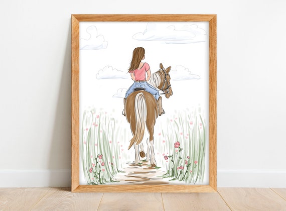 Girl Riding a Horse - Horseback Riding Art - Equestrian Art - Cowgirl Print - Country Girl - Horse Lover Gift