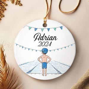 Boy Swimmer Ornament - Custom Ceramic Ornament - Christmas Gift For Swimmer - Swim Coach Gift - Athlete Ornament - Name On Ornament