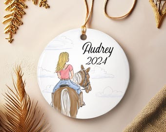 Girl Horseback Riding Ornament - Custom Aluminum Ornament - Horse Ornament - Christmas Gift For Horse Lover - Equestrian Christmas Gift