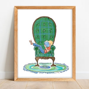 Print of Boy Reading Book - Reading Nook Wall Art - Library Drawing - Simple Artwork for Teacher - Classroom Poster - Book Lover Gift