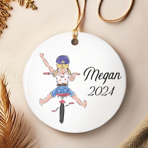 Bike Riding Ornament - Ceramic Ornament - Girl On Bike - Leaning To Ride Bike Ornament - Two Wheeler Ornament - Girls Ornament