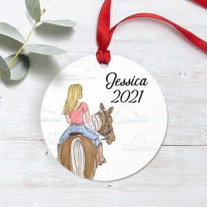 Girl Horseback Riding Ornament - Custom Aluminum Ornament - Horse Ornament - Christmas Gift for Horse Lover - Equestrian Christmas Gift