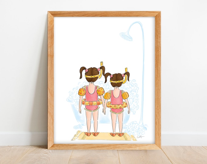 Girls Bathroom Print, Sisters Custom Print, Kids Bathroom Printable, Rainbow Bathroom Art, Kids ...