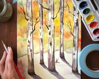 Winter Birch Watercolor Painting Class