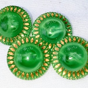 Green Moonglow Glass Buttons Gold Luster German Mid Century Lot Of 4