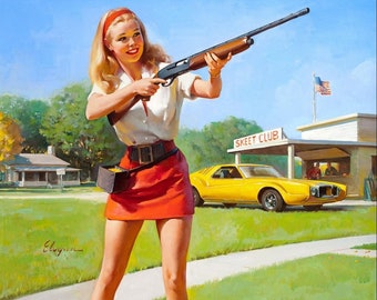 Skeet Club Pin Up Girl Elvgren Art Print - 8 in x 10 in - Matted to 11 in x 14 in - Mat Colors Vary