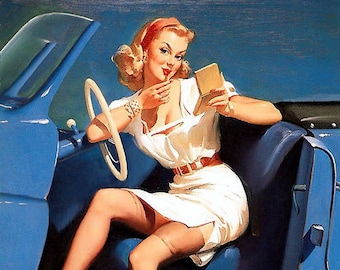 Checking My Makeup Pin-Up Girl Gil Elvgren Print - 8 in x 10 in - Unmatted, Unframed