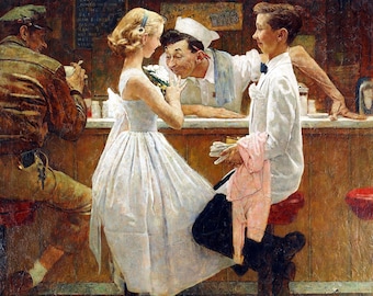 After The Prom 1957 Norman Rockwell Print - 8 in x 9 in Design - Printed in Matte