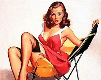 Lounge Chair Gil Elvgren Print Art Print - 8 in x 10 in - Matted to 11 in x 14 in - Mat Colors Vary