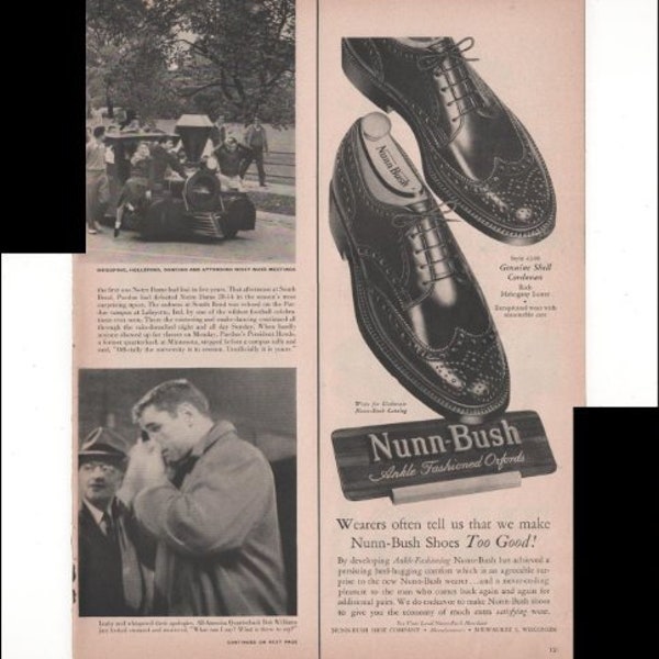 Nunn-Bush Tobillo Moda Oxfords Zapato de hombre Cordovan 1950 Anuncio antiguo