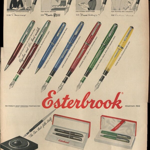 Esterbrook Fountain Pens The World's Most Personal Fountain Pen Give The Pen With The Right Point 2 Page 1954 Vintage Antique Advertisement