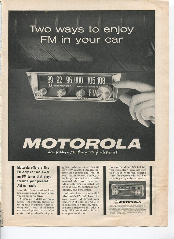 Motorola Two Ways to Enjoy FM in Your Car Radio 1963 Vintage | Etsy