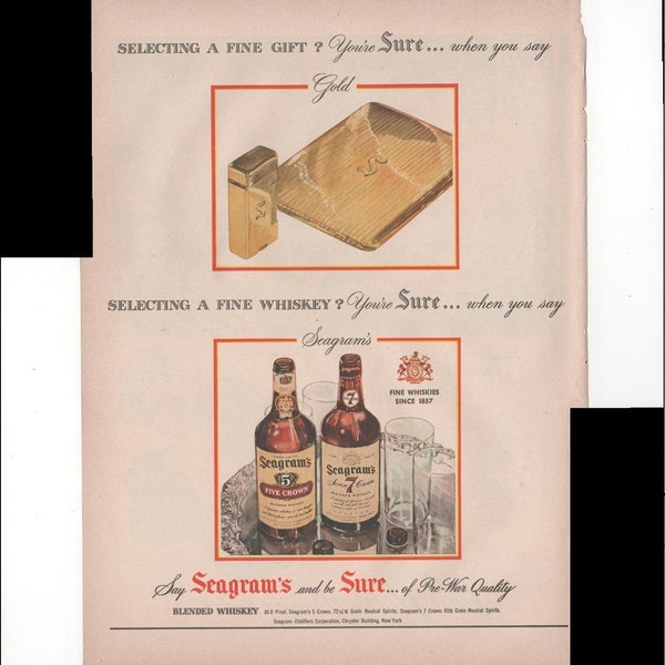 Seagram's Selecting A Fine Whiskey Pre-War Quality 1946 Antique Advertisement