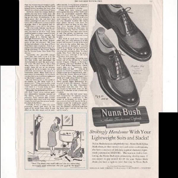 Nunn-Bush Tobillo Moda Oxfords Hombres Zapatos 1950 Vintage Antiguo Anuncio