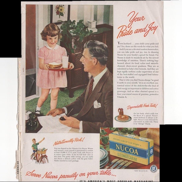 Nucoa Oleo Margarine Your Pride And Joy Little Girl 1948 Vintage Antique Advertisement