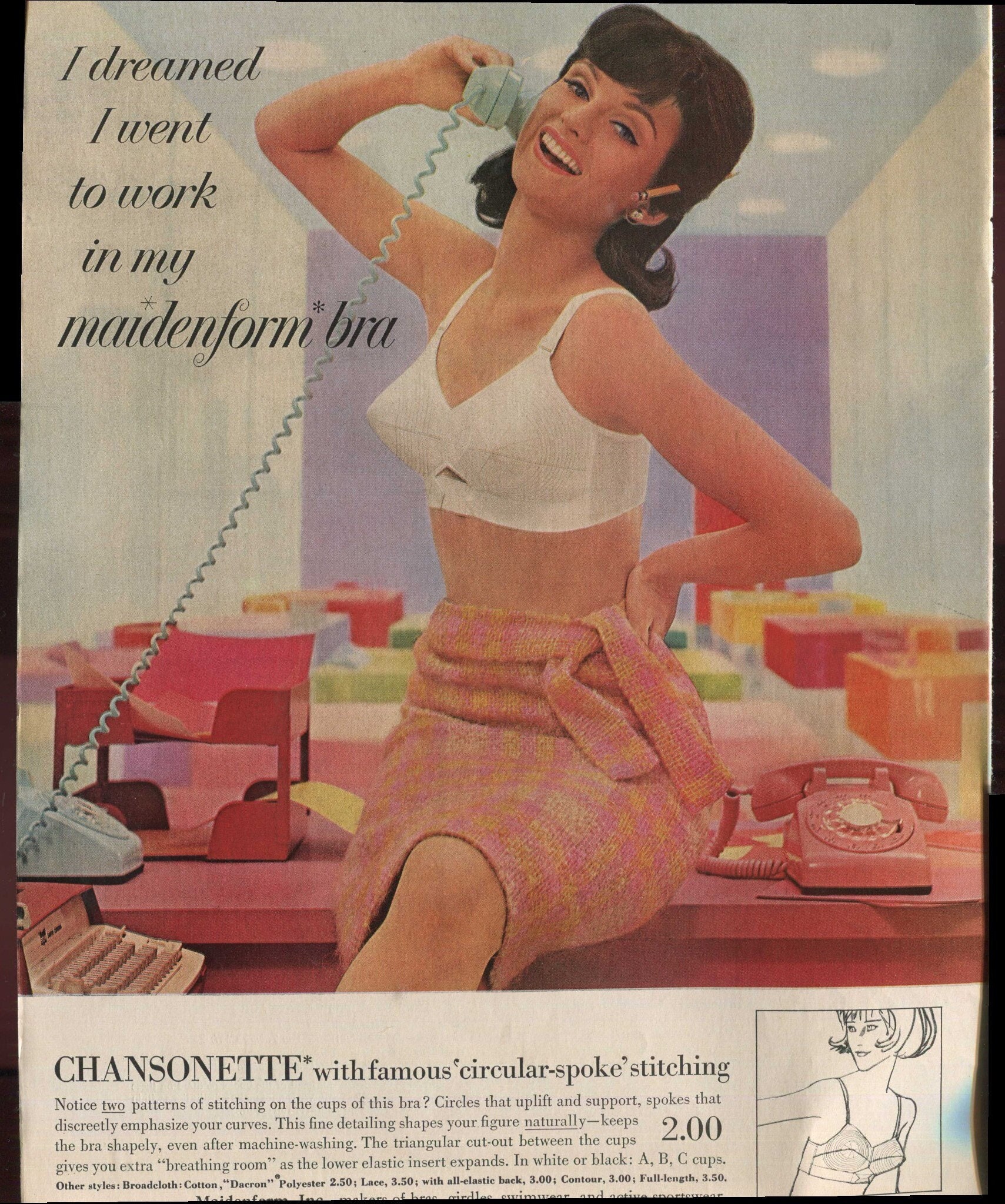 Maidenform Chansonette Bra I Dreamed I Went to Work in My Maidenform Bra  1964 Vintage Antique Advertisement -  Canada