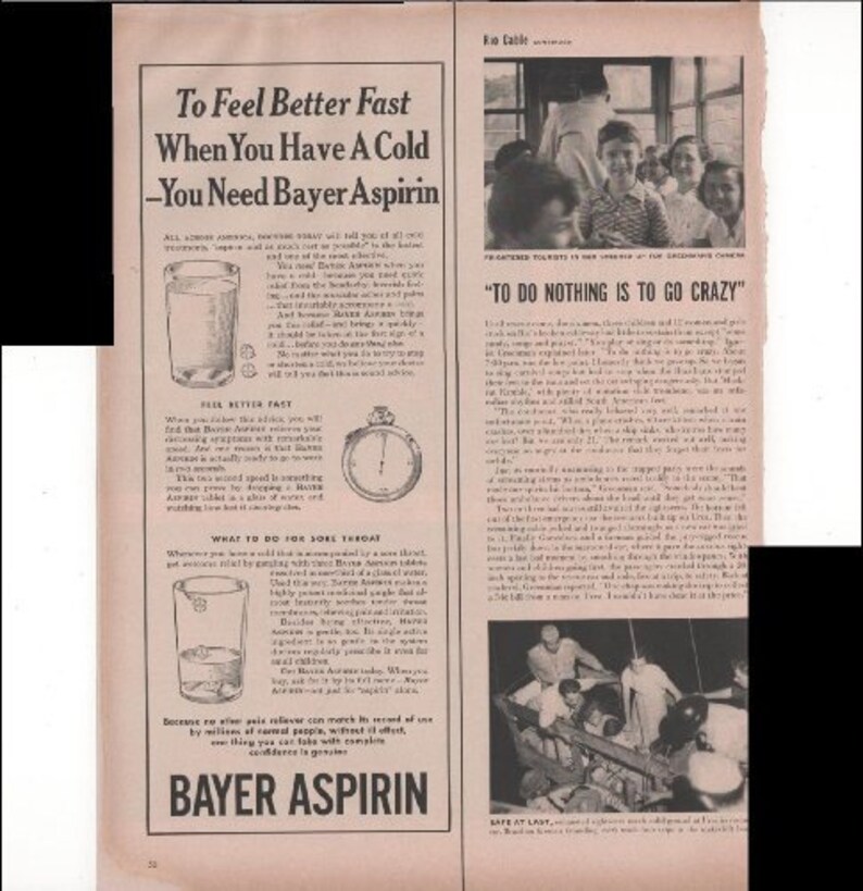 Bayer Aspirin Make You Feel Better From A Cold Fast 1951 Antique Advertisement Etsy