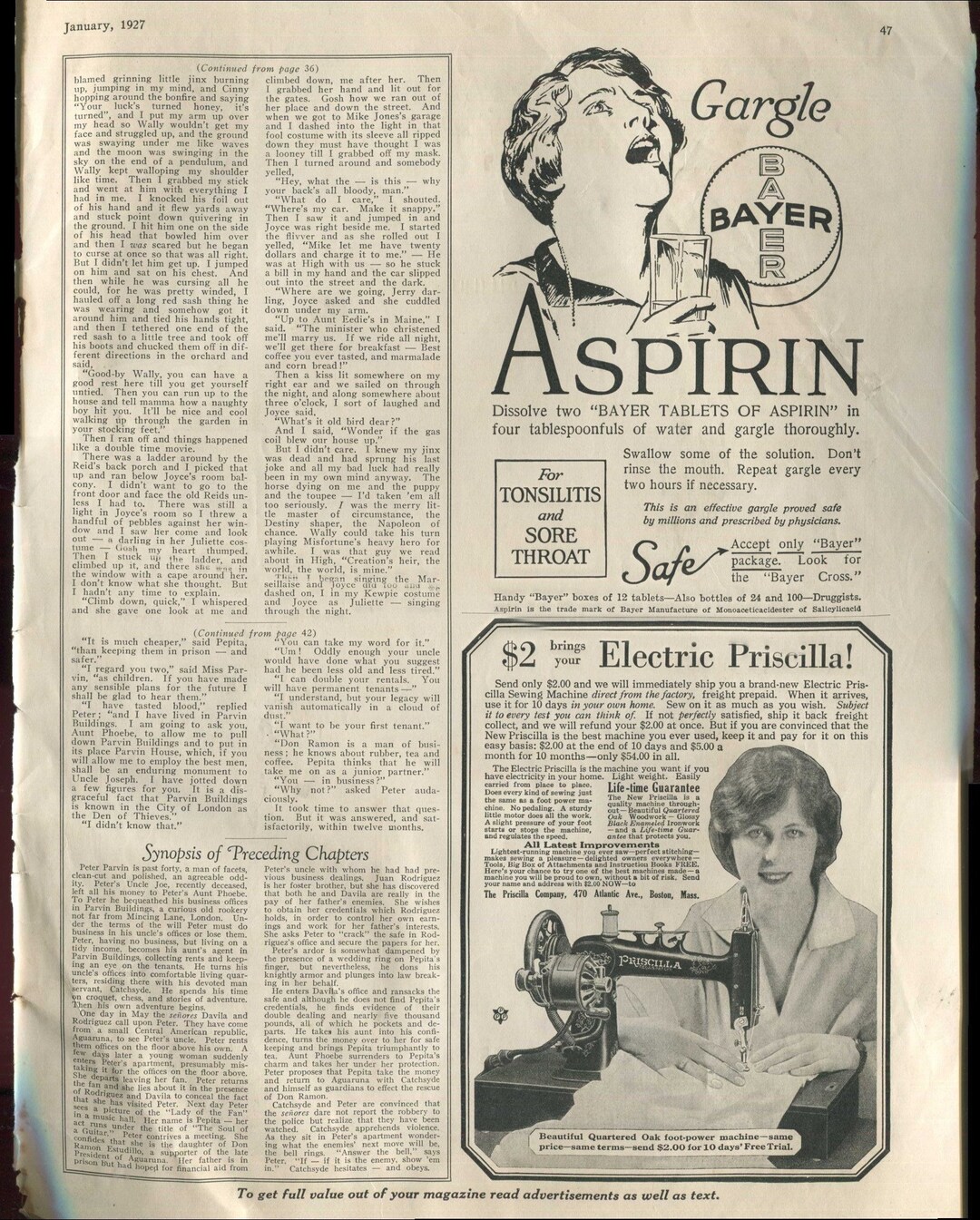 Bayer Aspirin Gargle for Tonsilitis and Sore Throat 1927 Antique