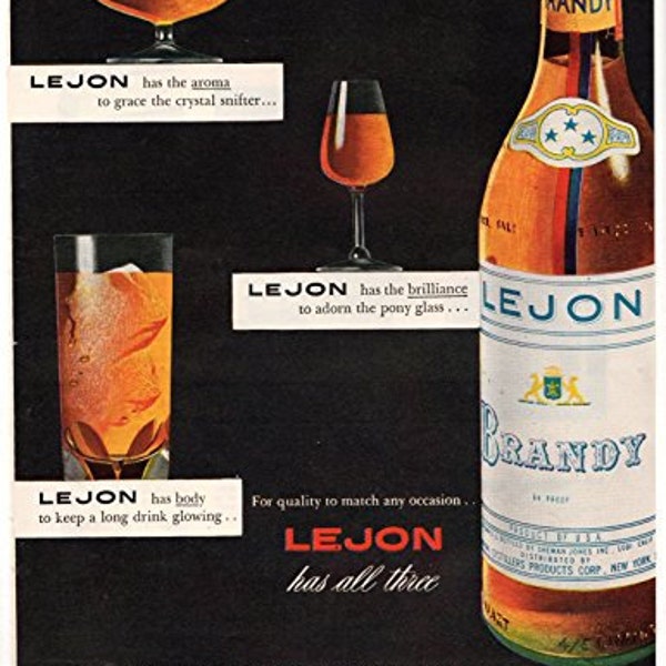 Lejon Brandy Qualität passend zu jedem Anlass Aroma Körper 1948 Antike Werbung