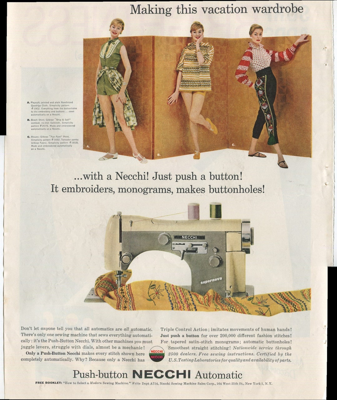 Necchi Automatic Pushbutton Sewing Machine Ely & Walker Etsy