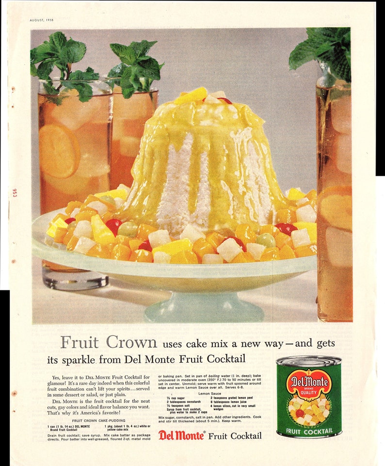 Del Monte Fruit Cocktail Uses Cake Mix in A New Way 1958 Antique Advertisement Etsy