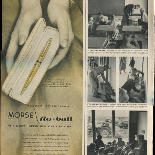 Morse Flo-Ball The Most Useful Pen One Can Own Jewel-Crafted Ball Pen That Instantly Obeys Impulse Writing 1954 Antique Advertisement