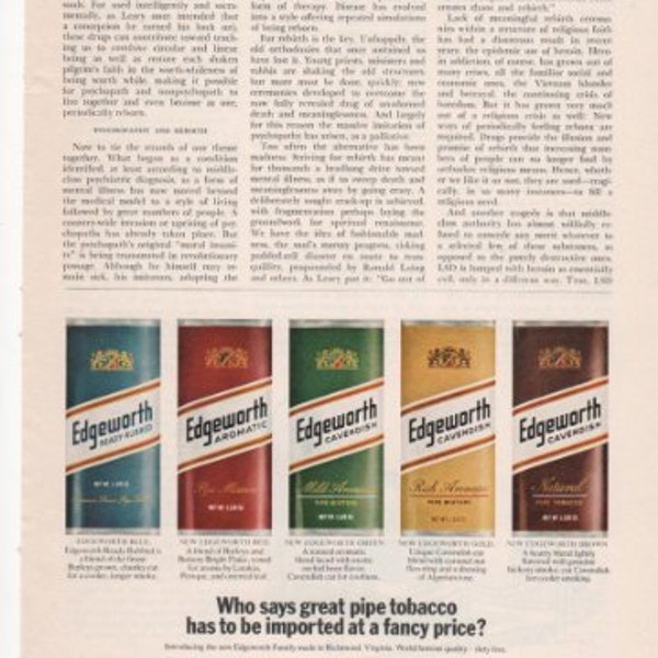 Edgeworth Cavendish Aromatic Pipe Tobacco 1971 Vintage Antique Advertisement