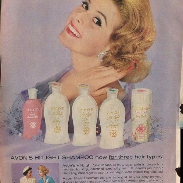 Shampooing ultra-léger Now Avon Cosmetics pour trois types de cheveux, vintage 1959, publicité ancienne