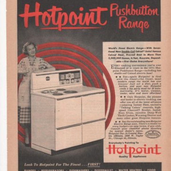 Hotpoint Pushbutton Range Better Baking Kitchen 1951 Farm Antique Advertisement