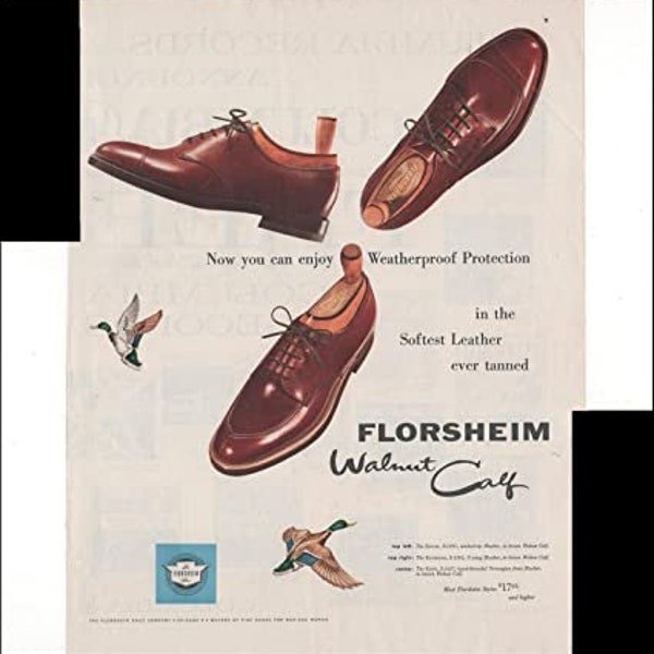 Florsheim Walnut Calf Men's Shoes Envoy Kenmoor Kent 1955 Antique Advertisement