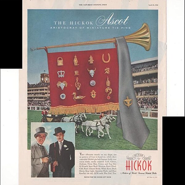 Hickok House Of Fine Gifts Tie Pins Ascot Racecourse 1953 Antique Advertisement